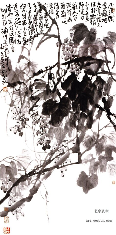 墨葡萄 136x68cm 纸本墨笔 2004年 郭石夫
